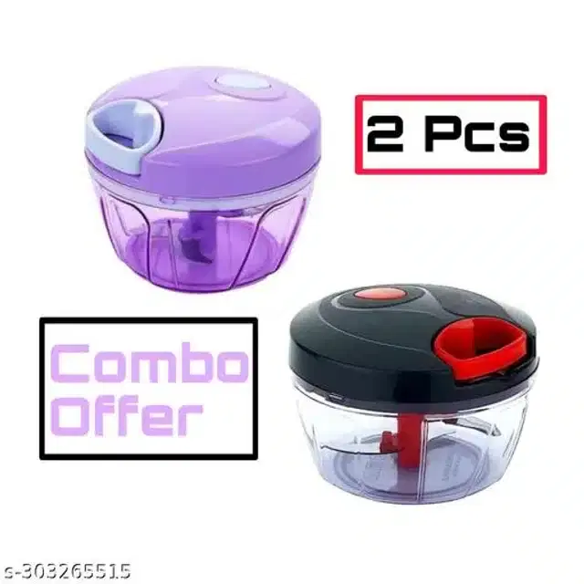 Plastic Manual Chopper, Purple & Sky Blue, 450 ml, Pack of 2
