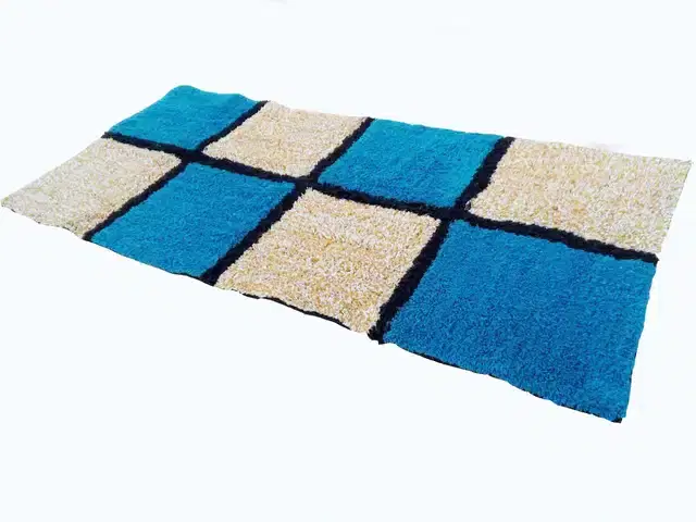 Abstract Bedside Runner with Antiskid Back, 20"x48", Blue & Yellow