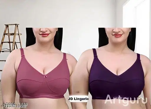 Cotton Blend Solid Bras for Women, Pink & Purple, Pack of 2 (30B)