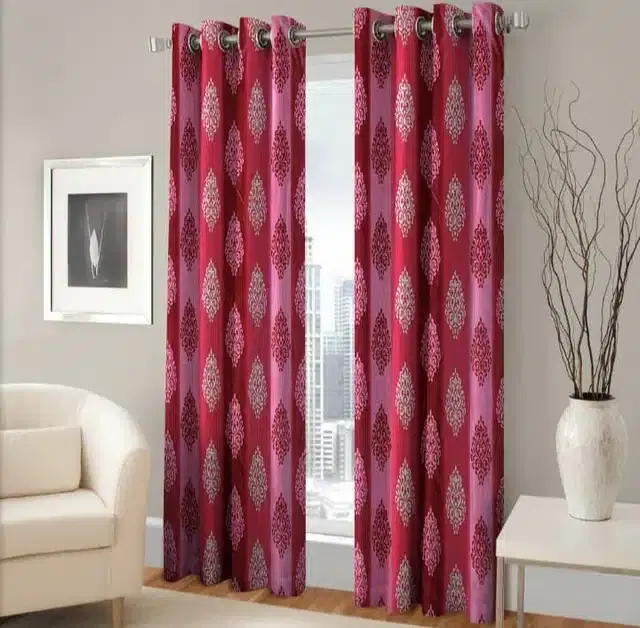 Window Curtains, Pack of 2, Magenta, 5 feet