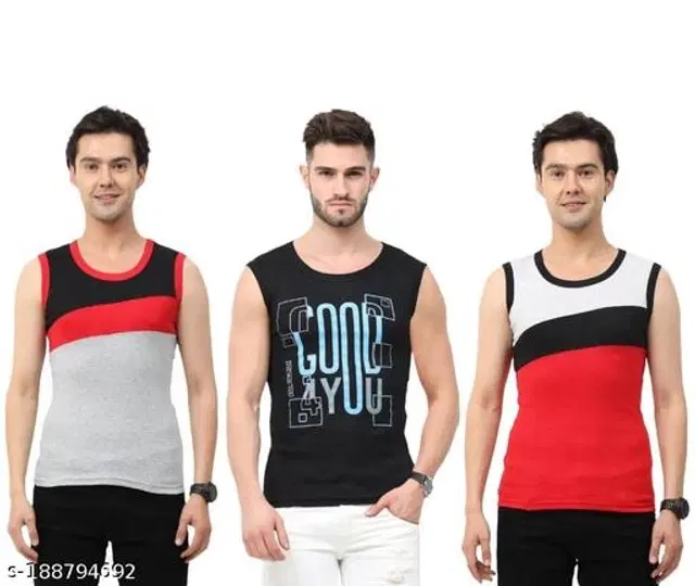 Cotton Vests for Men, Pack of 3 (Multicolor, M)