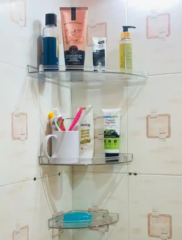 Plastic Bathroom Corner Shelves, Multicolor, Set of 3