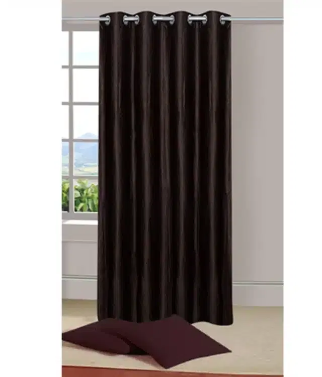 Polyester Solid Door & Window Curtains, Brown, 7 feet