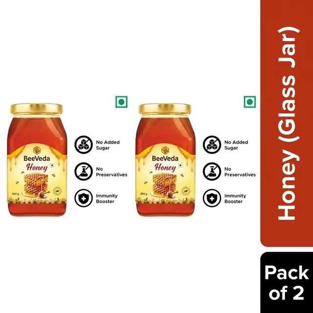 BeeVeda Honey (Glass Jar) 2X500g (Pack of 2)