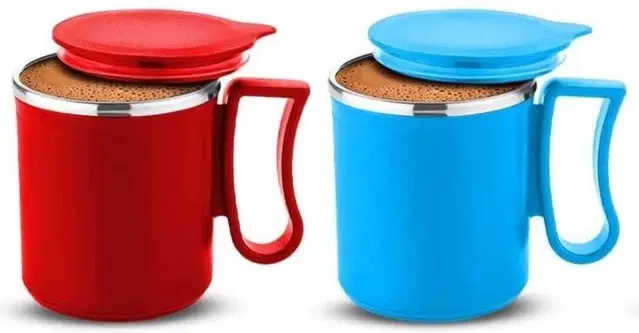 Stainless Steel Coffe Mug, Multicolour, Pack of 3 (300 ML)