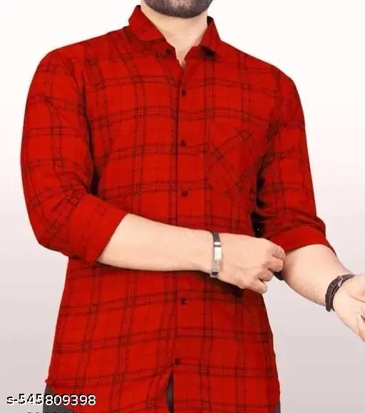 Cotton Blend Checked Shirt for Men, Red (XL)