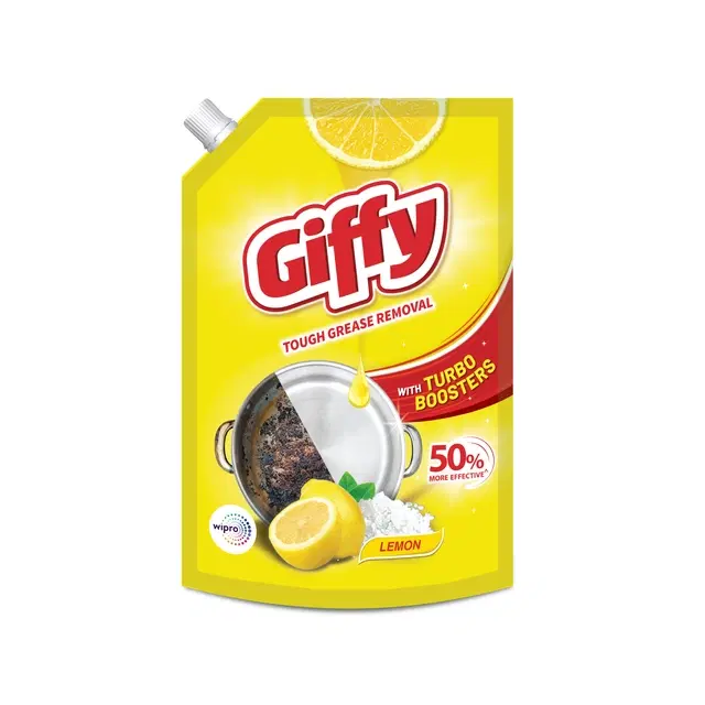 Giffy Lemon With Turbo Boosters Liquid Dishwash Gel 900 ml (Pouch)