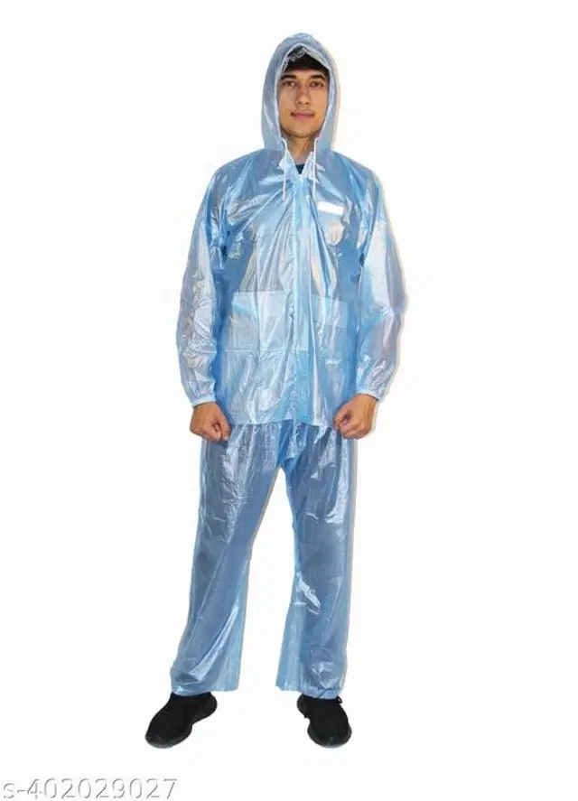 Polyester Rain Coat for Men, Sky Blue, Free Size
