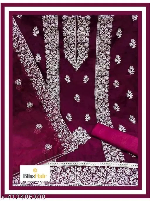 Embroidered Floral Patiala Suits for Women (Purple, Un Stitched)