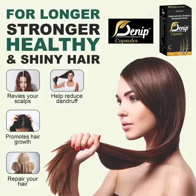 Denip Ayurvedic Amla Bhringraj Sankhpushpi Extracts Hair Growth 60 Pcs Capsules, Pack of 1