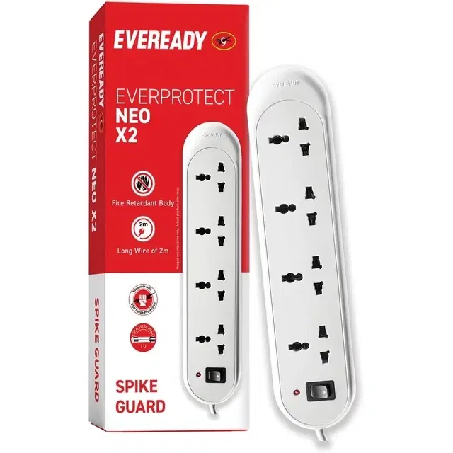 EVEREADY Everprotect NEO Spike Guard - X2 (2 meter) 4 Socket Extension Boards (White, 2 m)