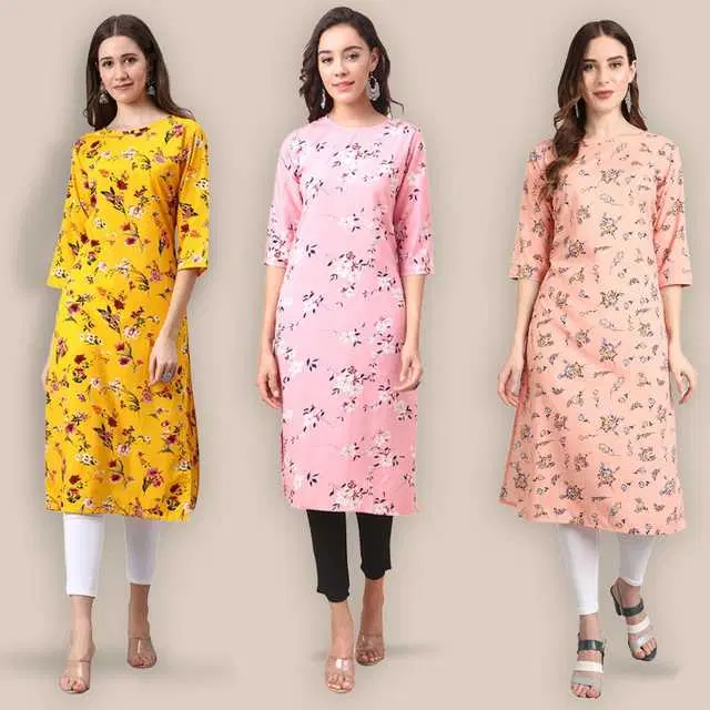 Women Crepe Printed Kurta, Pack Of 3 (Multicolor, XL) (SD-408)