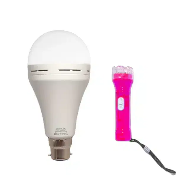 Plastic 12 Watt Rechargeable Emergency Inverter LED Bulb and Small Torch, White, Pack of 2