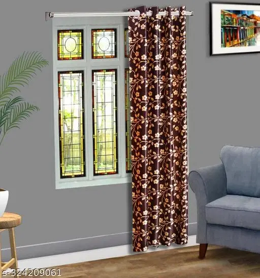 KANUSHI Industries® 1 Pieces Washable Polyster Eyelet Door Curtain Set (Color Brown) (7 FT)