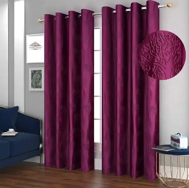 Emboss Door & Window Curtains, Pack of 2, Wine, 5 feet