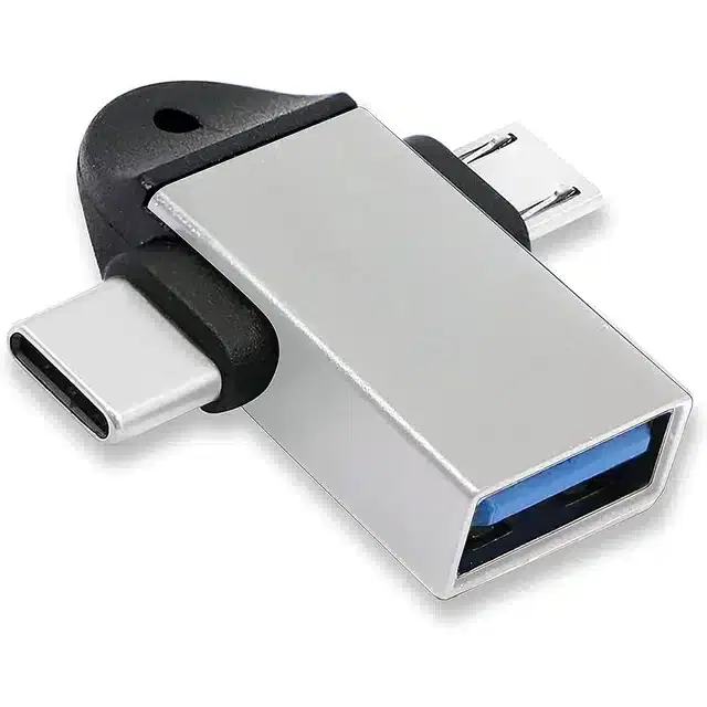 USB 3.0 Female to Micro-USB Male & Type-C Male OTG Adapter, Silver
