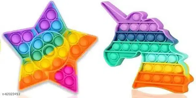 Silicone Pop It Fidget Stress Relief Toy, Multicolor, Pack of 2
