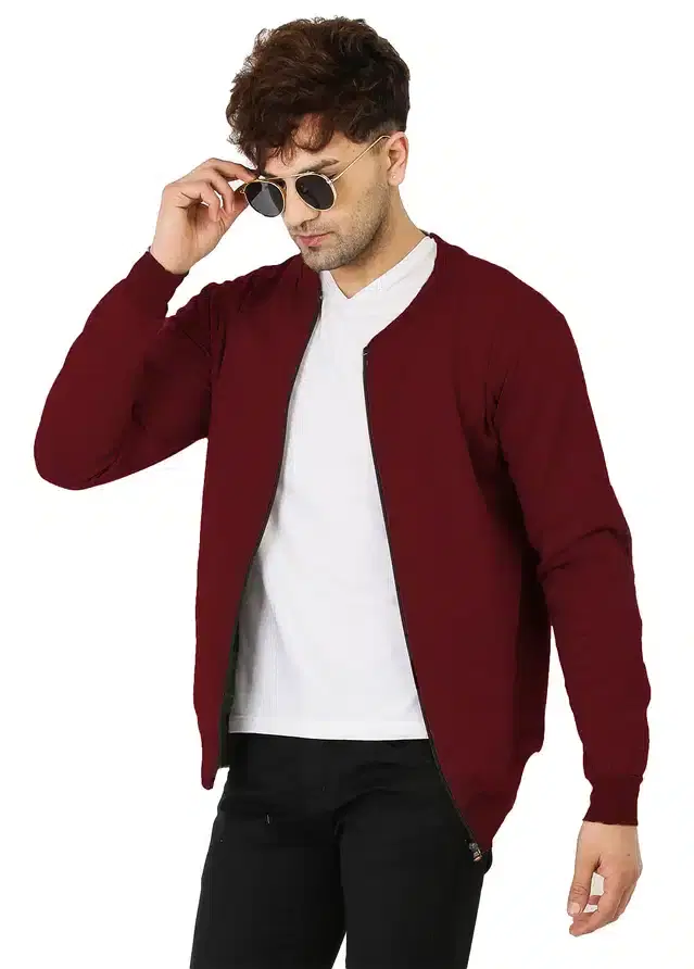 Men's Regular Fit Bomber Jacket (Maroon, M)