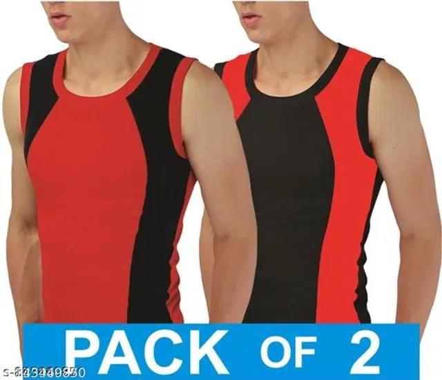 Cotton Vests for Men, Pack of 2 (Red & Black, XS)