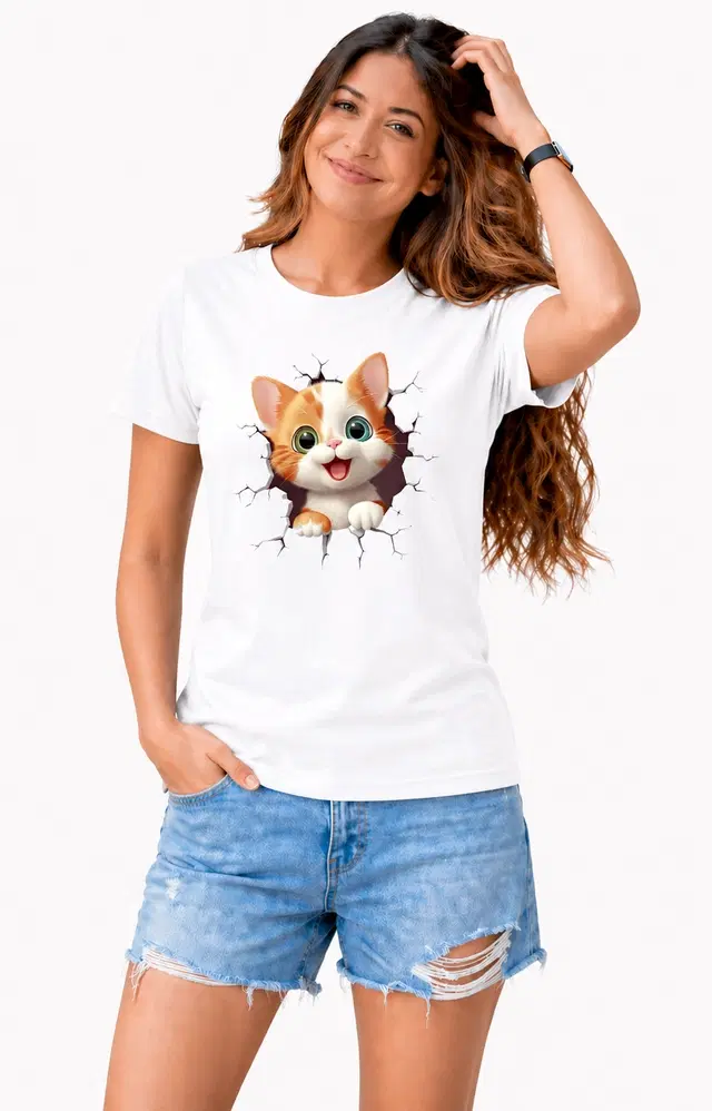 Cotton Blend Tshirts for Women (White, S)