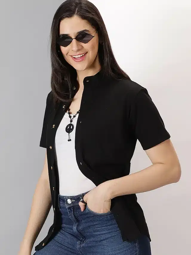 Half Sleeves Shirt for Women (Black, S)