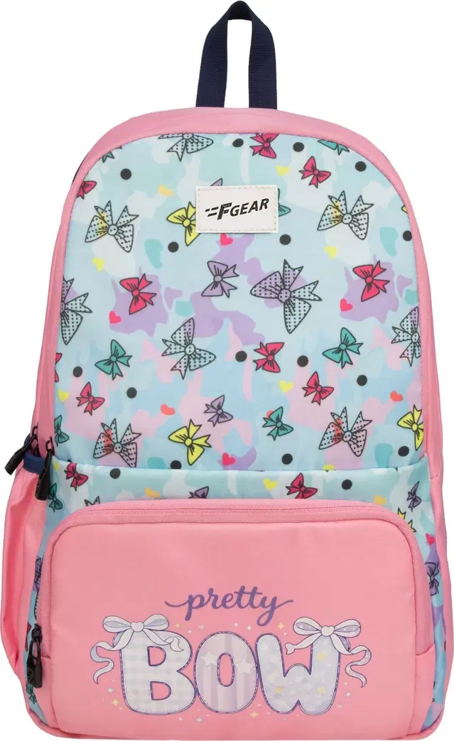 F Gear Small 19 L Backpack Playcraft 19 L Bow Soft Touch Pretty Print Kids Backpack 2 Compartments (Pink)