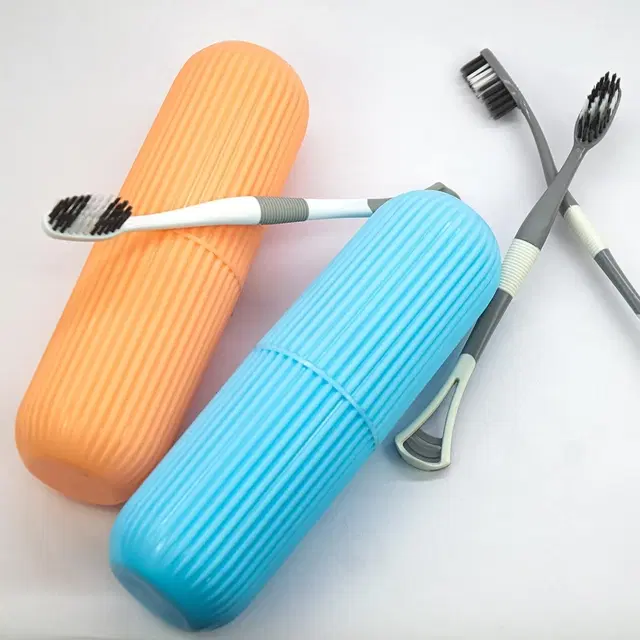 Plastic Capsule Shaped Toothbrush Case, Multicolor, Pack of 2