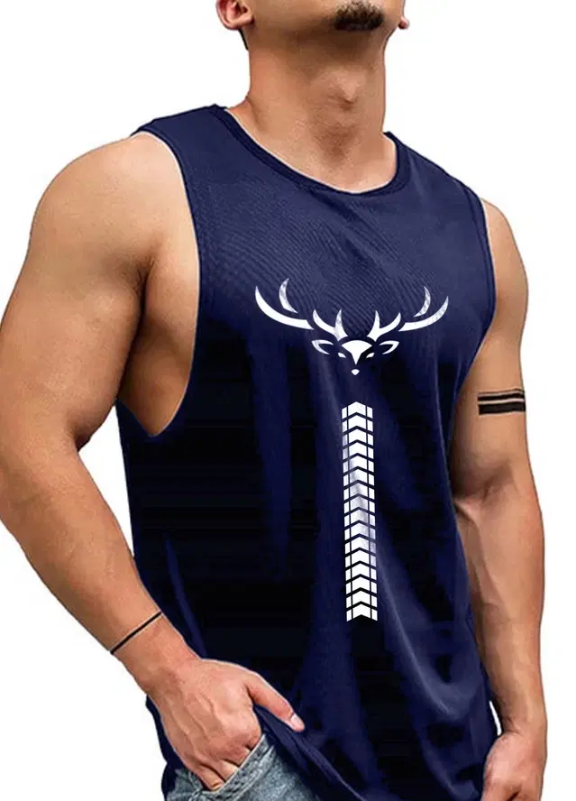 Polyester Printed Vest for Men (Blue, S)