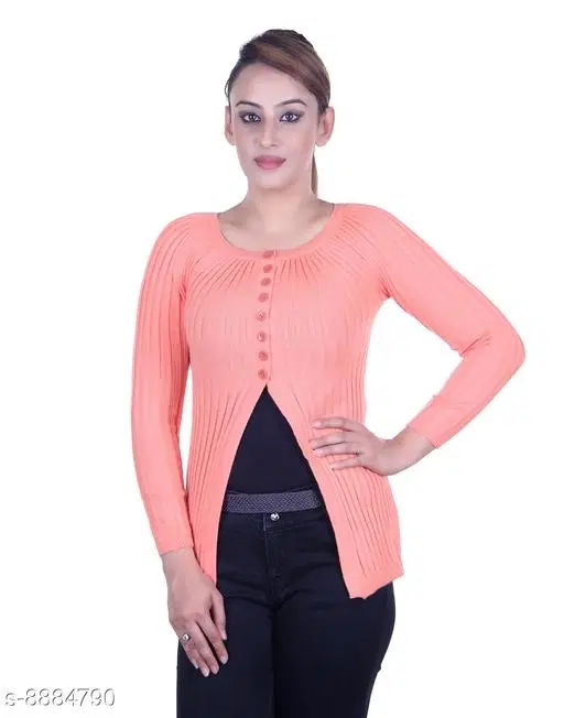 Acrylic Solid Sweater for Women (Peach, XL)