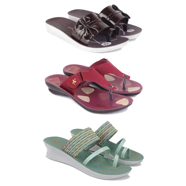 Flats for Women, Set of 3 (Multicolor, 5)