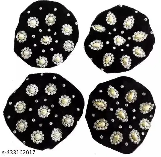 Hair Velvet Bun Cover for Women (Black, Pack of 4)