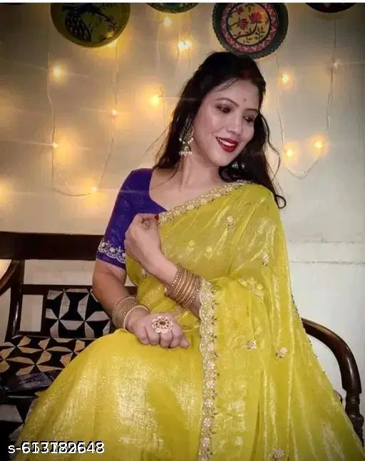 Chinnon Saree for Women, Yellow (5.5 M)