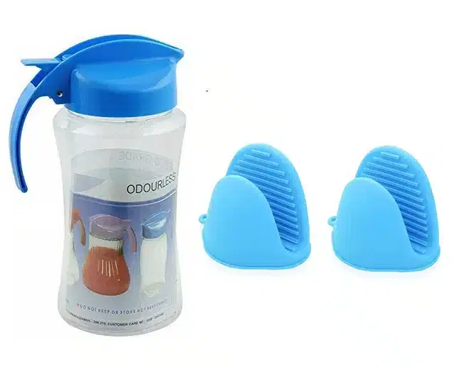 Plastic Leak Proof Oil Storage Container, 1000 ml with 2 Pcs Silicone Pot Holder, Multicolor, Set of 2