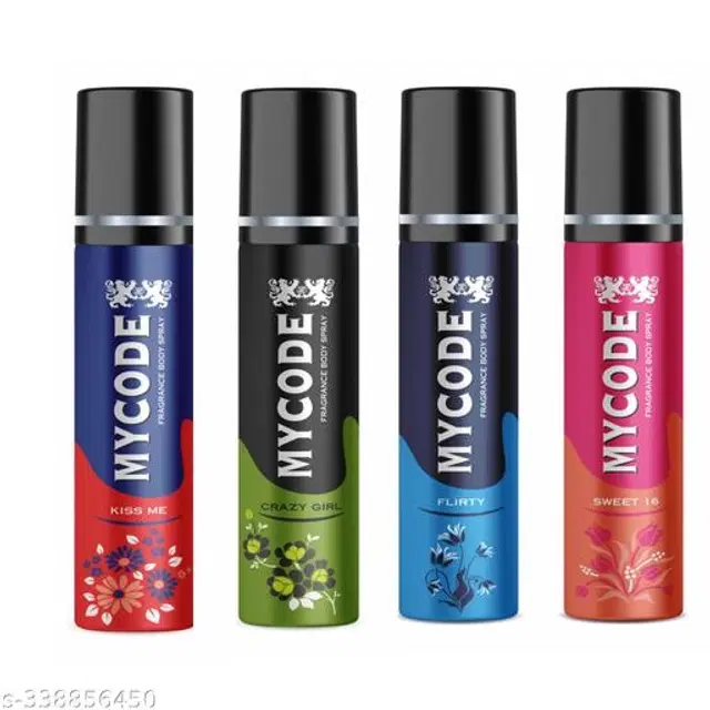 Combo of MYCODE Kiss Me, Crazy Girl, Sweet 16 & Flirty Fragrance Body Spray for Men, 100 ml, Pack of 4