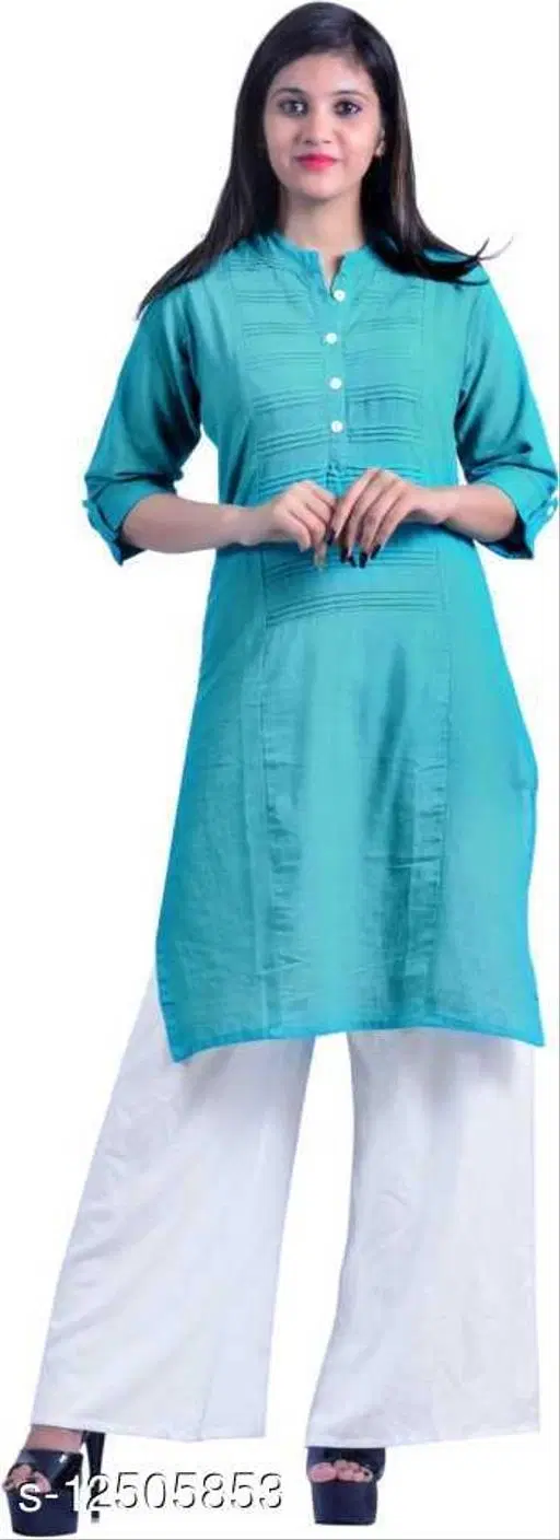 Rayon Kurta & Payjama Set For Women, Aqua Blue (S)