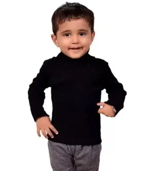 Woolen Full Sleeves Thermal T-Shirt for Kids (Black, 0-6 Months)