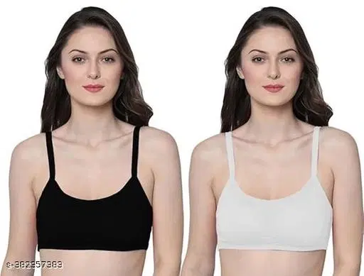 Cotton Blend Solid Bras for Women, Black & White, Pack of 2 (32D)