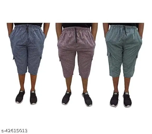 Cotton Blend Three Fourths for Mens, Pack of 3 (Multicolor, 32)