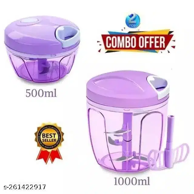 Plastic Manual Chopper, Purple, Set of 2