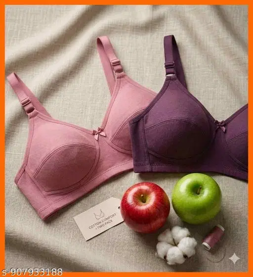 Cotton Non Padded Bra for Women, Pack of 2 (Pink, 32B)