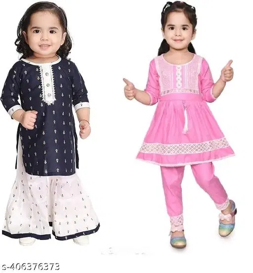 Rayon Kurta Set for Girls, Pack of 2 (Multicolor, 12-18 Months)