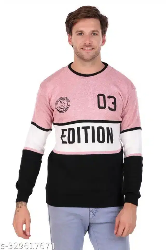 Acrylic Sweater for Men (Pink & Black, M)