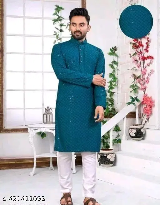Rayon Embellished Kurta Set for Men (XXS)