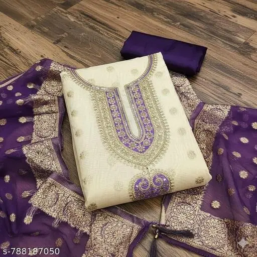 Embroidered Patiala Suit Set for Women (5.85 meter (S)) (6.45 meter (XL)