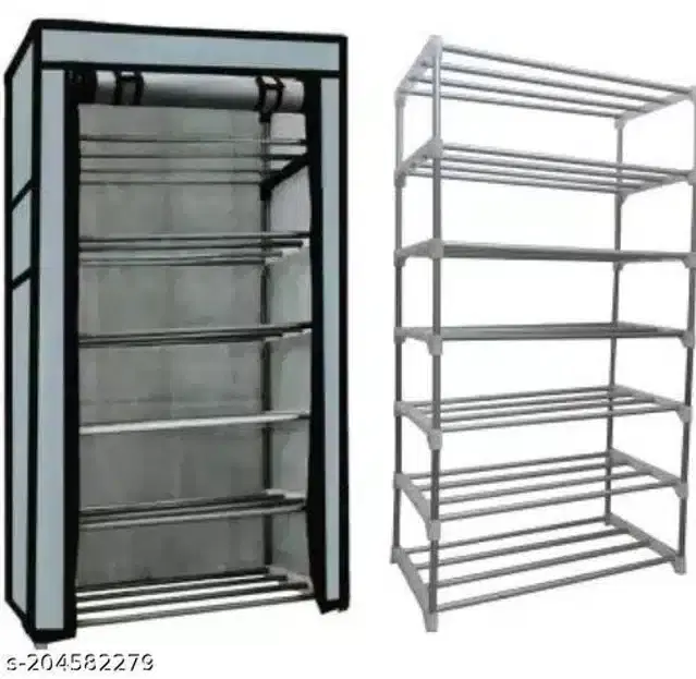 6 Shelves Metal Collapsible Shoe Rack, Grey