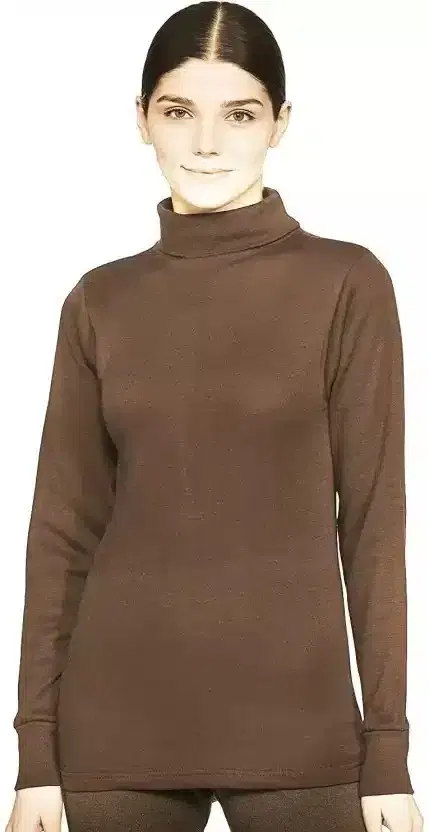 Women's High Neck Thermal Top (Brown, M) (GH-3)