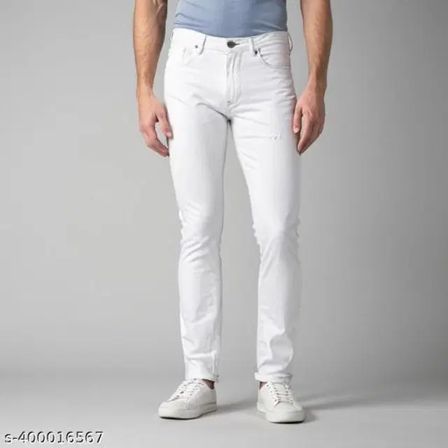 Denim Slim Fit Jeans for Men (White, 28)