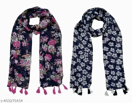 Poly Chiffon Printed Scarves for Women, Pack of 2 (Multicolor, 1.75 m)