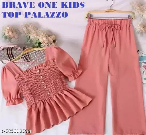 Rajasthani Printed Crepe Cord Set for Girls (Peach, 13-14 Years)