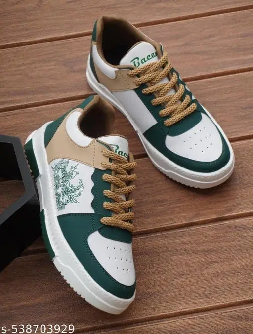 White & Casual Trendy Sneakers for Men (Olive, IND-6)